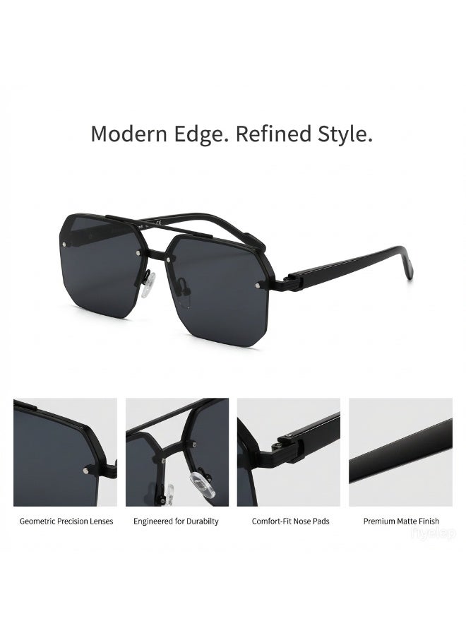 فنسنت نظارات شمسية رجالية أحدث طراز2026 - إطار واسع لتنحيف الوجه، نظارات شمسية نصف الحواف عالية الجودة مزودة بحماية من الأشعة فوق البنفسجية، مثالية للقيادة - Image 3